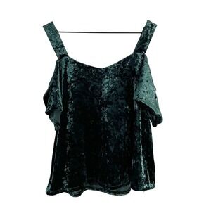 Sanctuary Drea Velvet Shimmer‎ old Shoulder Blouse Top Emerald Green Small